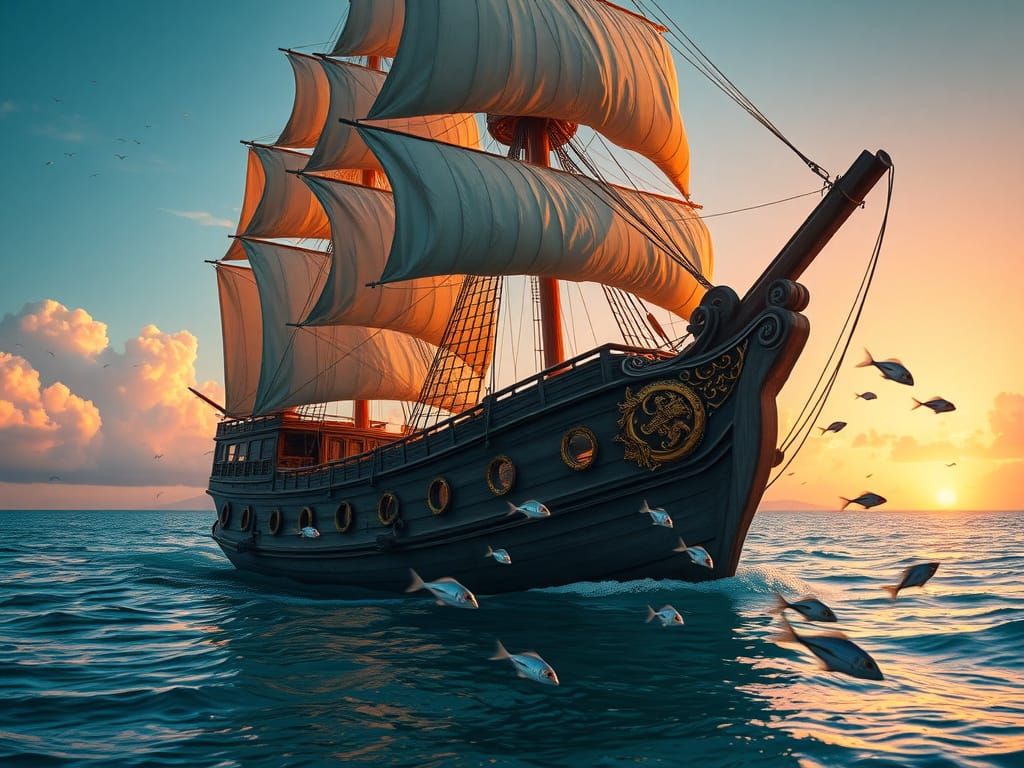 Majestic 19th Century Wooden Galleon in Turquoise Waters