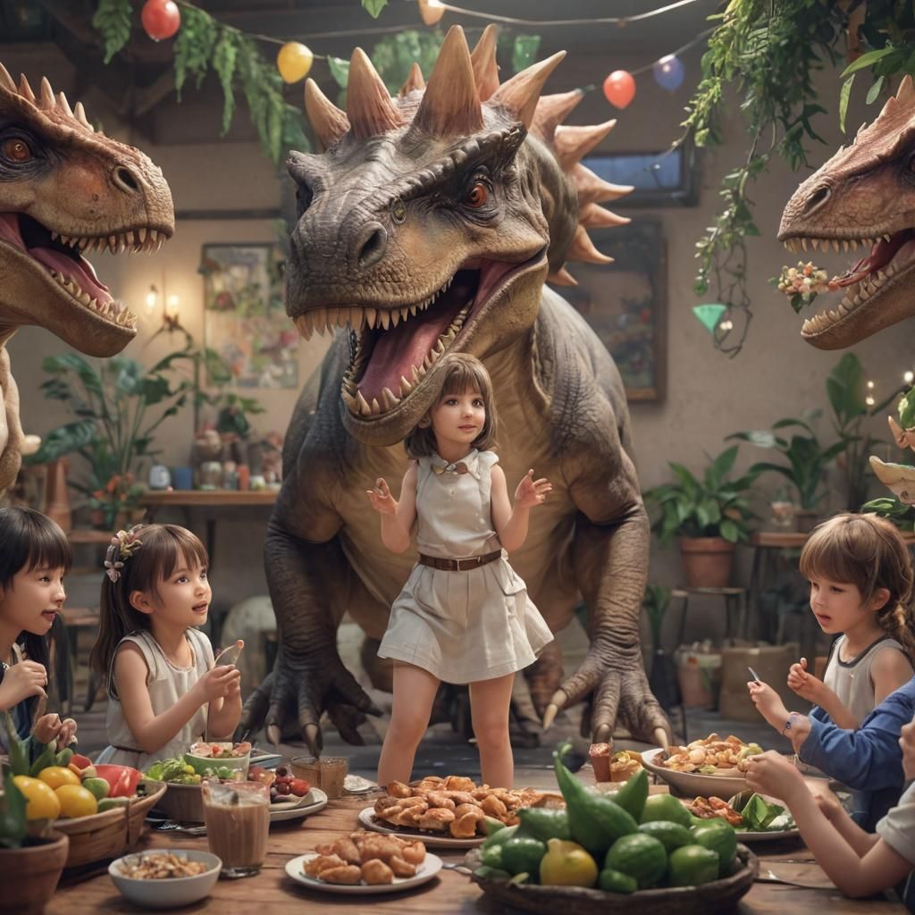 Cute Baby Dinosaurs Candy Party in Anime Style