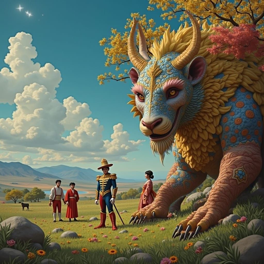 Mythical Chimaera with Matador, Harlequin, and Geisha in Hyp...