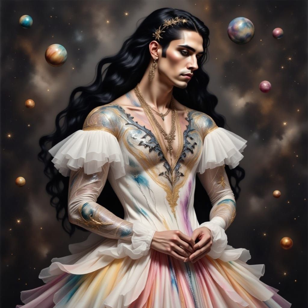 Gothic Space Princess in Marble and Watercolor