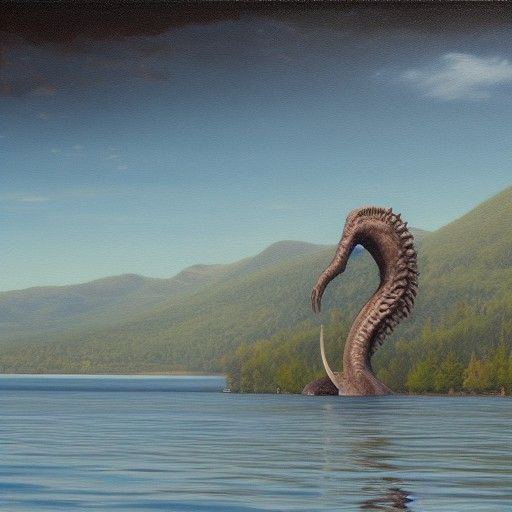 Lake Monster Oil Painting, Realist Fantasy Art