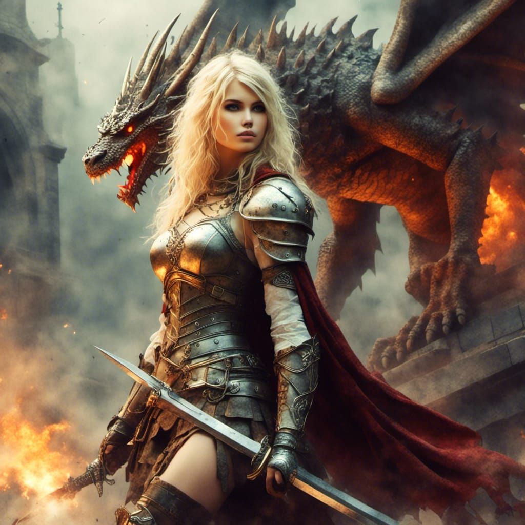 Stunning Warrior Woman in Antique Watercolor Style