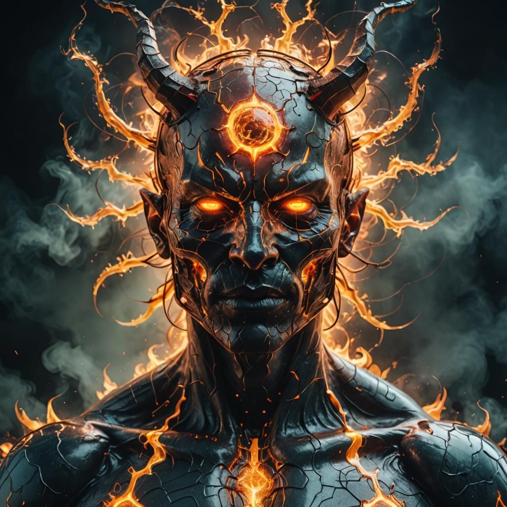 Demon Portrait with Radiation Energy, 3D Render
