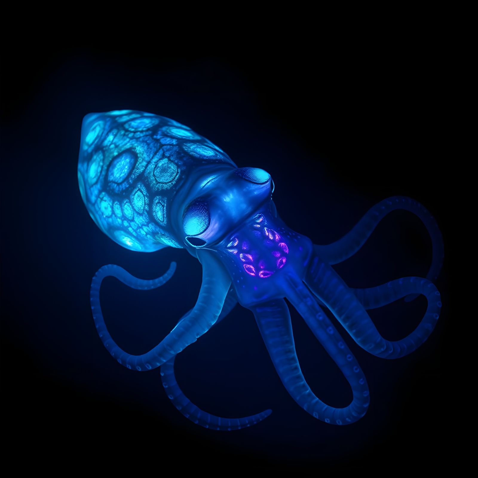 Luminous Colossal Squid in Dark Depths