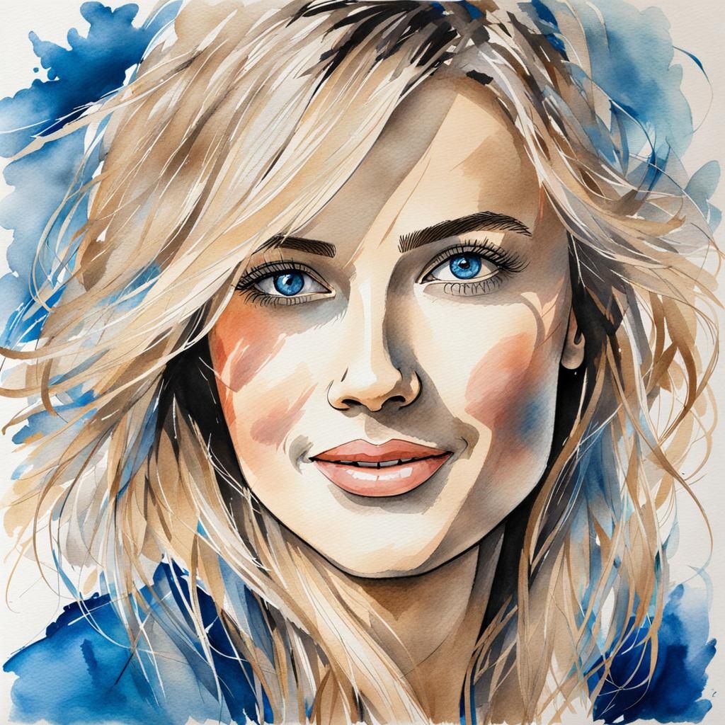 Watercolor Portrait of a Smiling German Woman