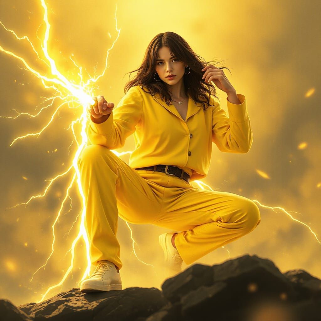 Elisa in Yellow Suit Amidst Thunder
