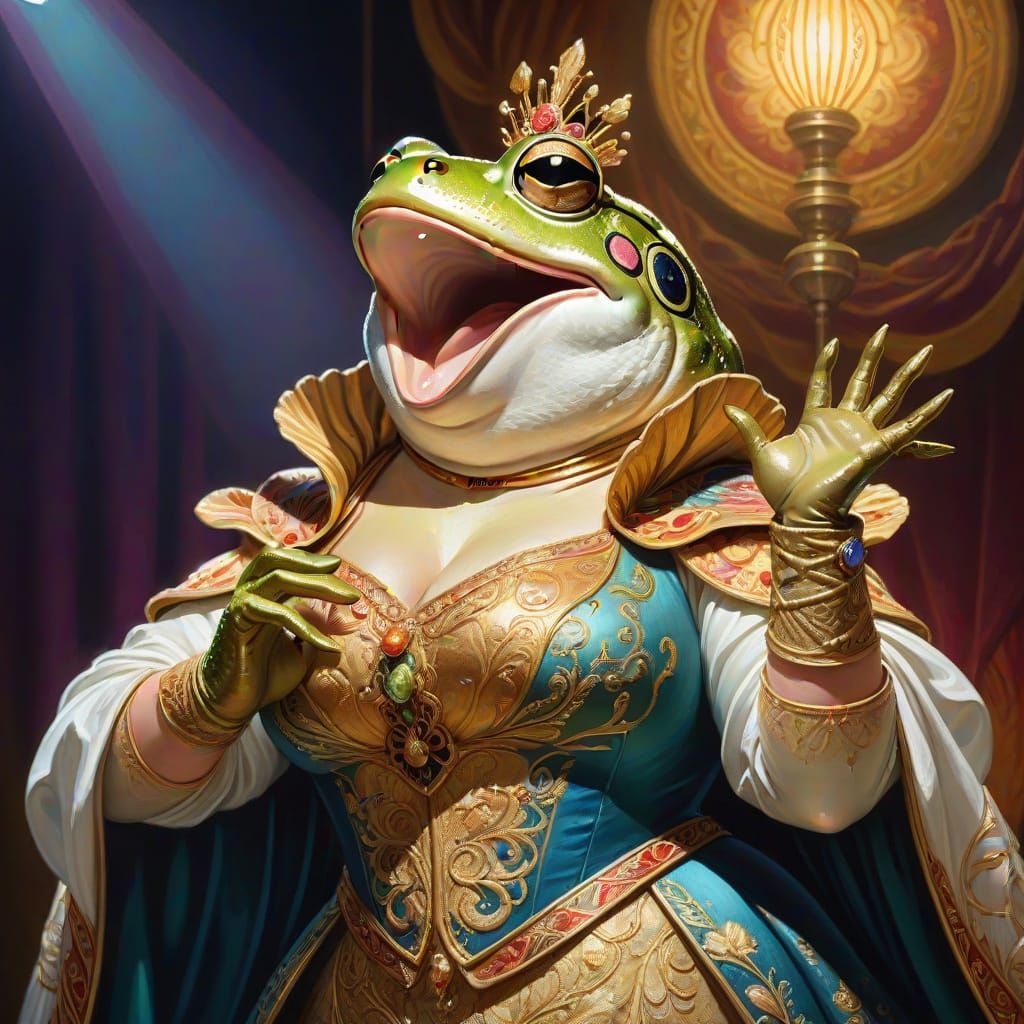 Fantasy Art: Fat Frog Opera Singer in Valkyrie Costume