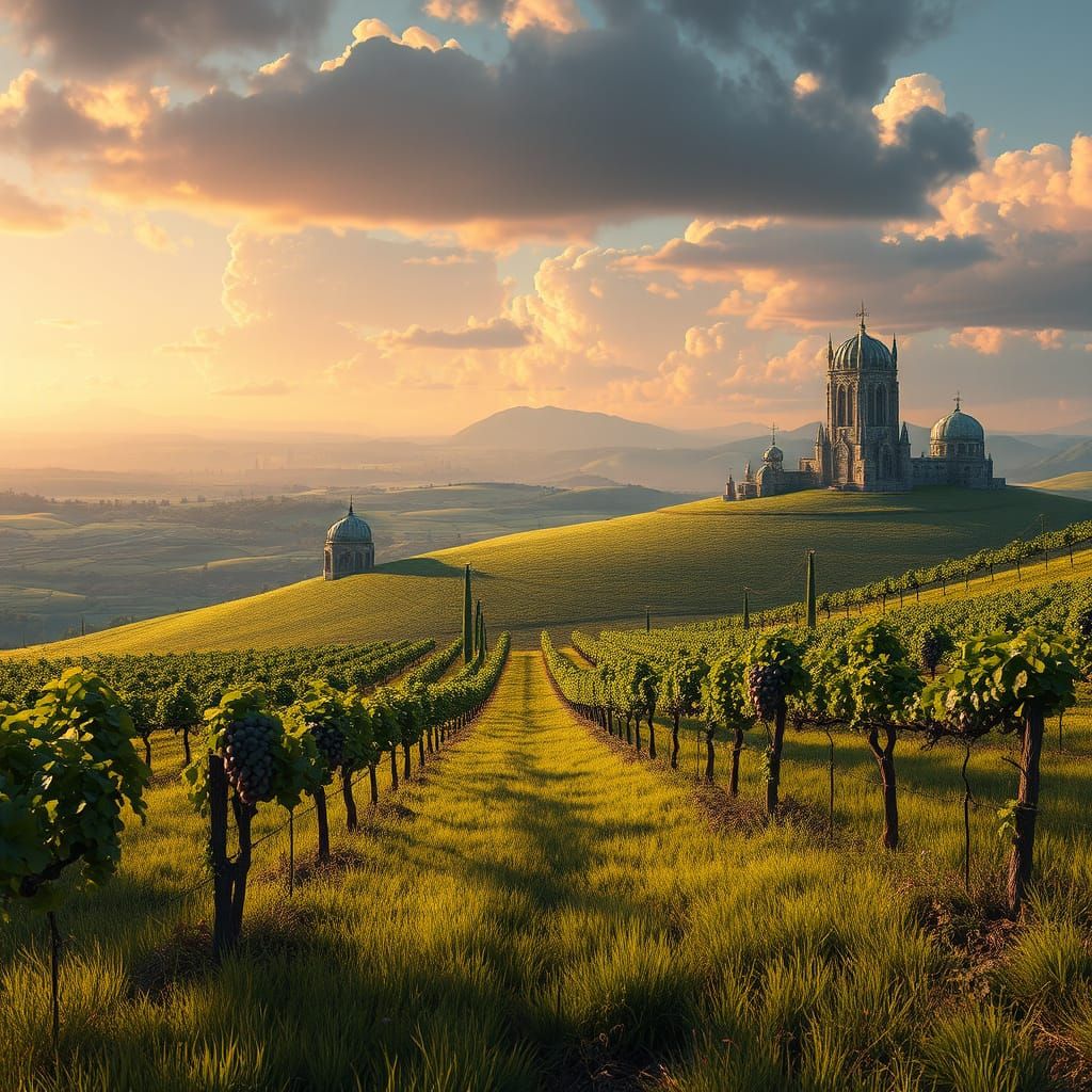 Epic Saarn Vineyard Landscape in Detailed Matte Painting Sty...