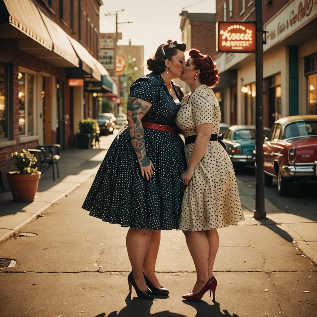 Vintage Pinup Girls Share a Kiss: Film Still