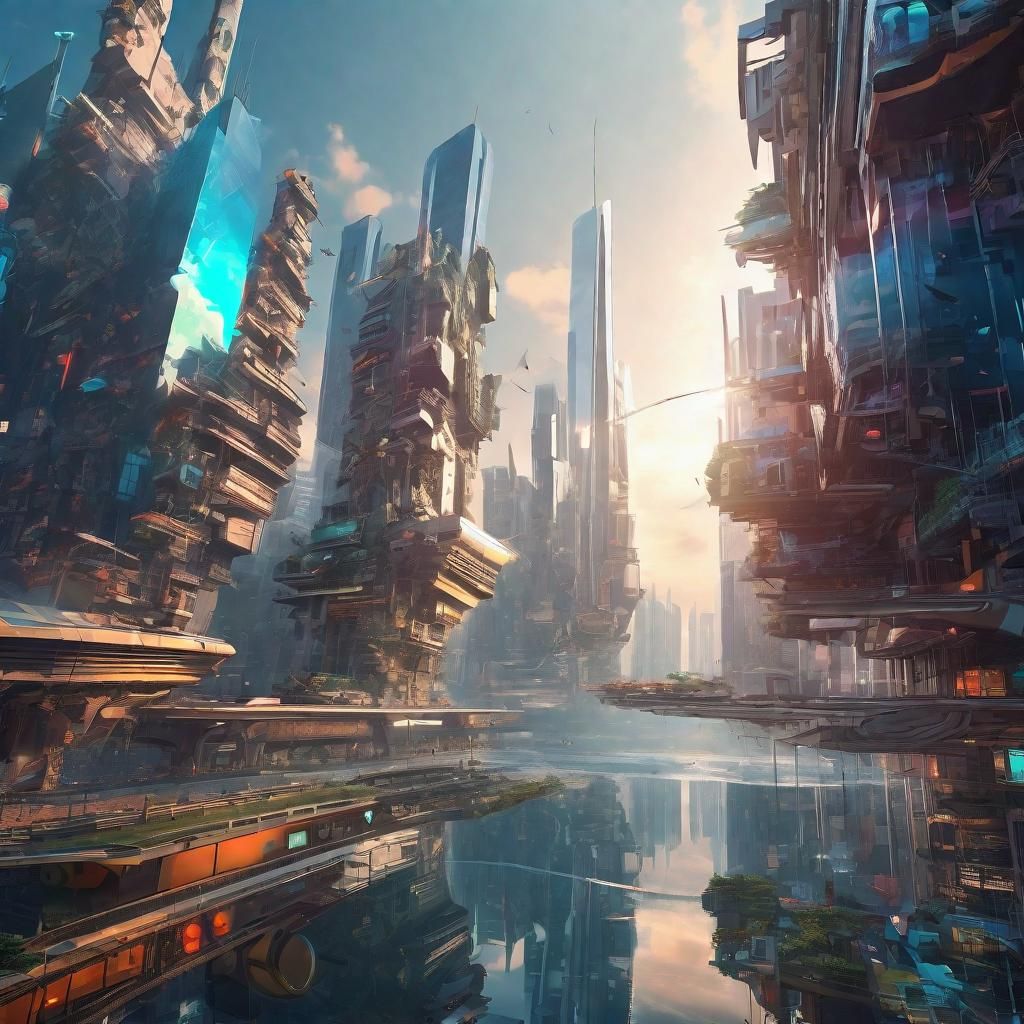 Futuristic Cities with Floating Architecture in Hyperrealism