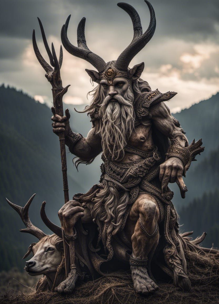 Hyperrealistic Horned God of the Hunt