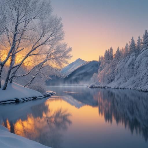 Lake Chambéry Christmas Landscape in Hyperrealism