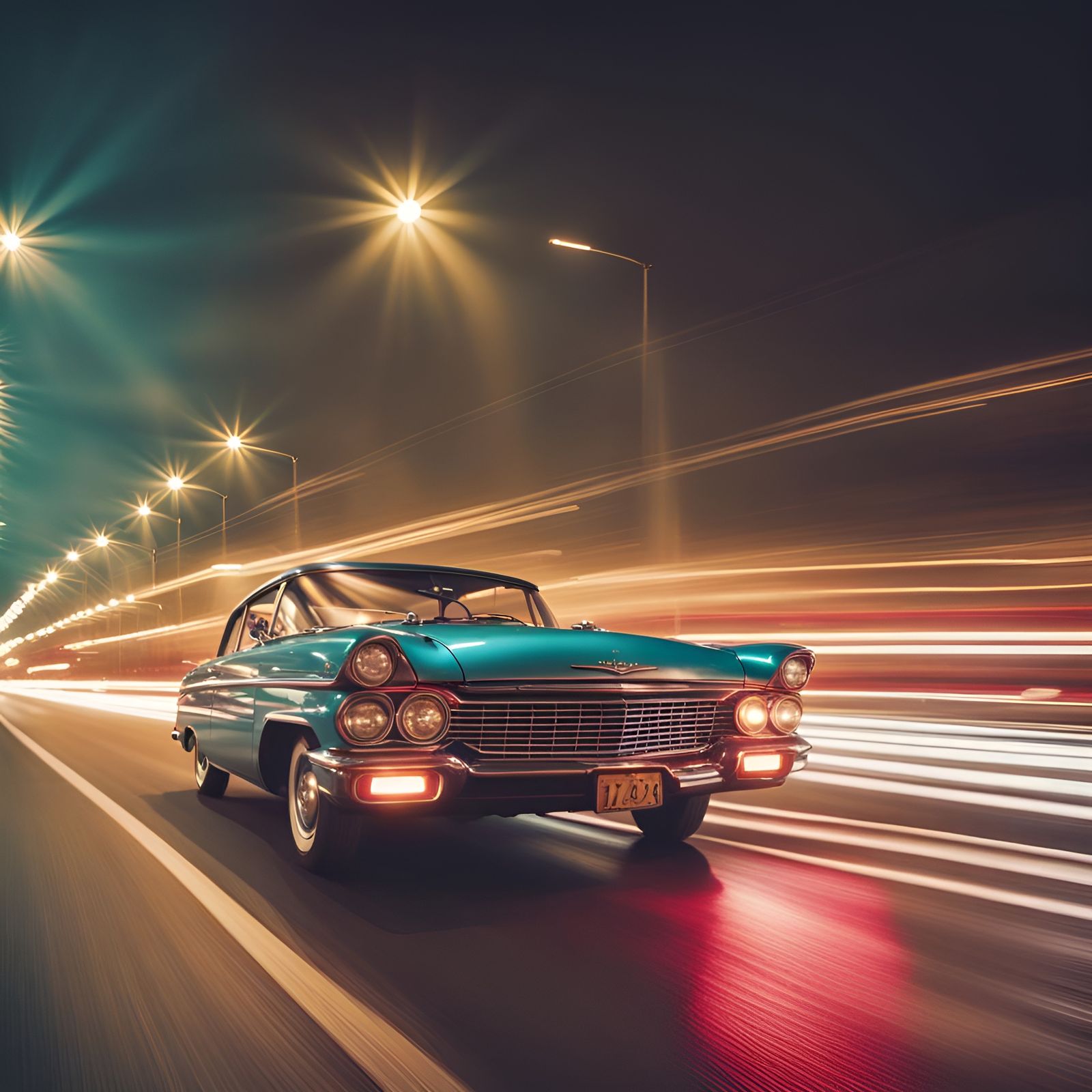 Classic Car in Timelapse Photography on Highway