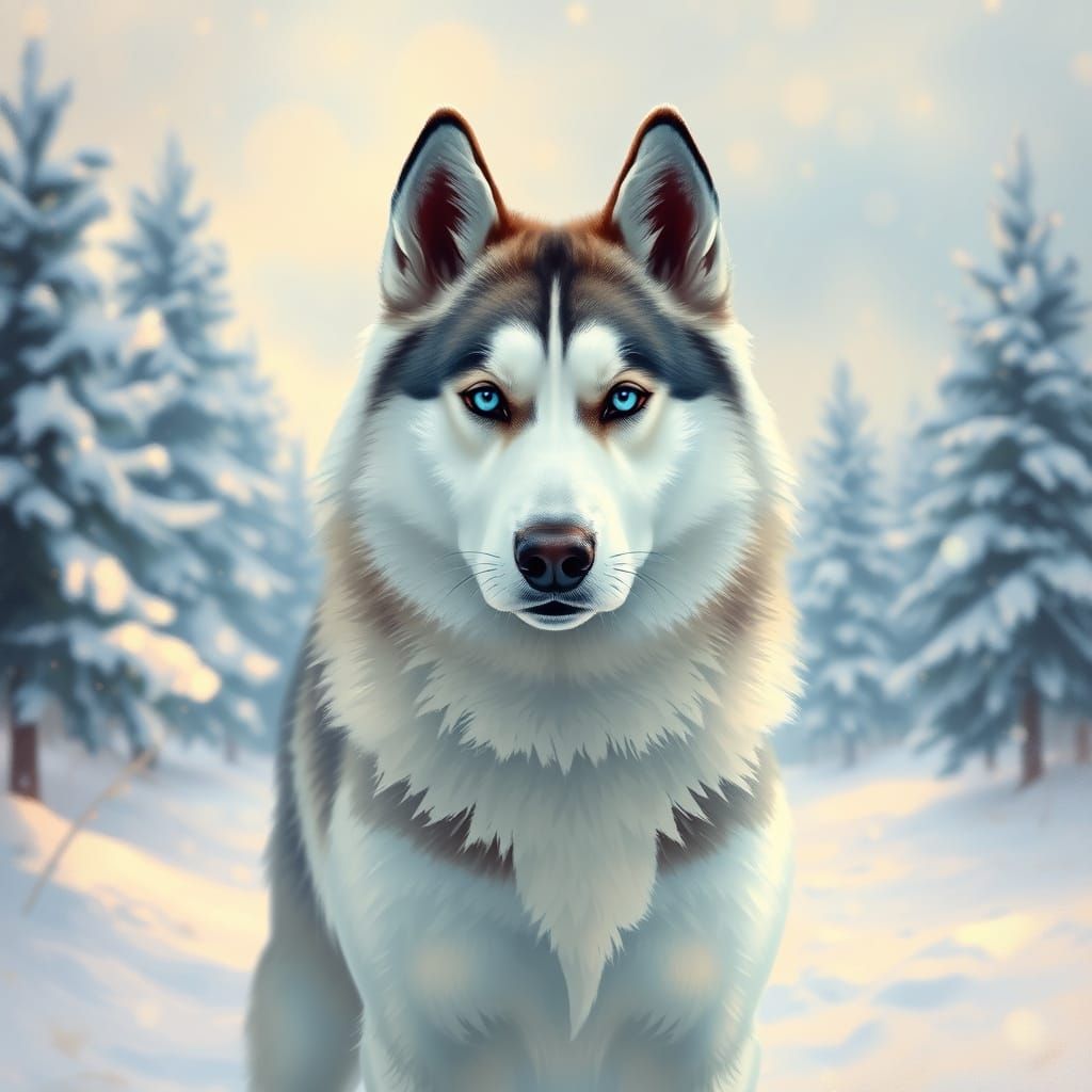 Majestic Siberian Husky in Winter Landscape