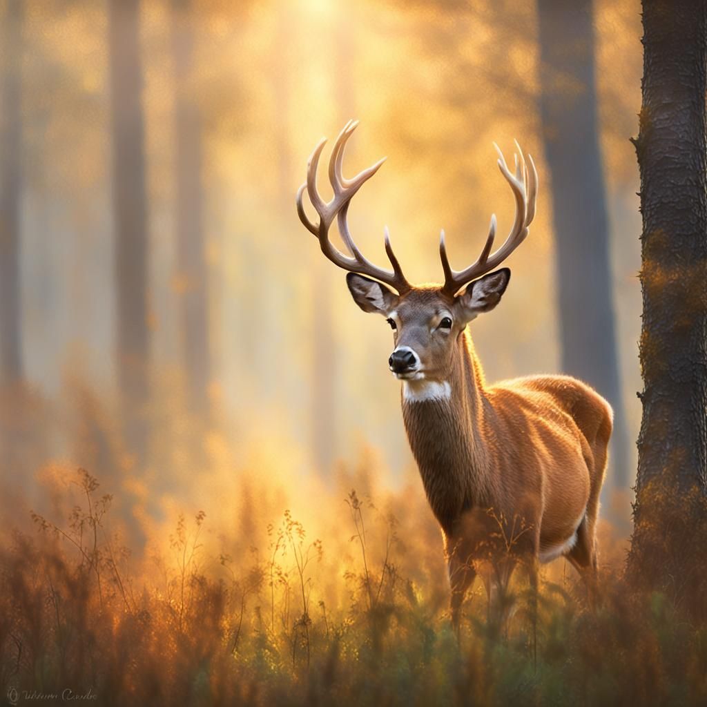 Deer Shedding Antlers in Impressionist Style