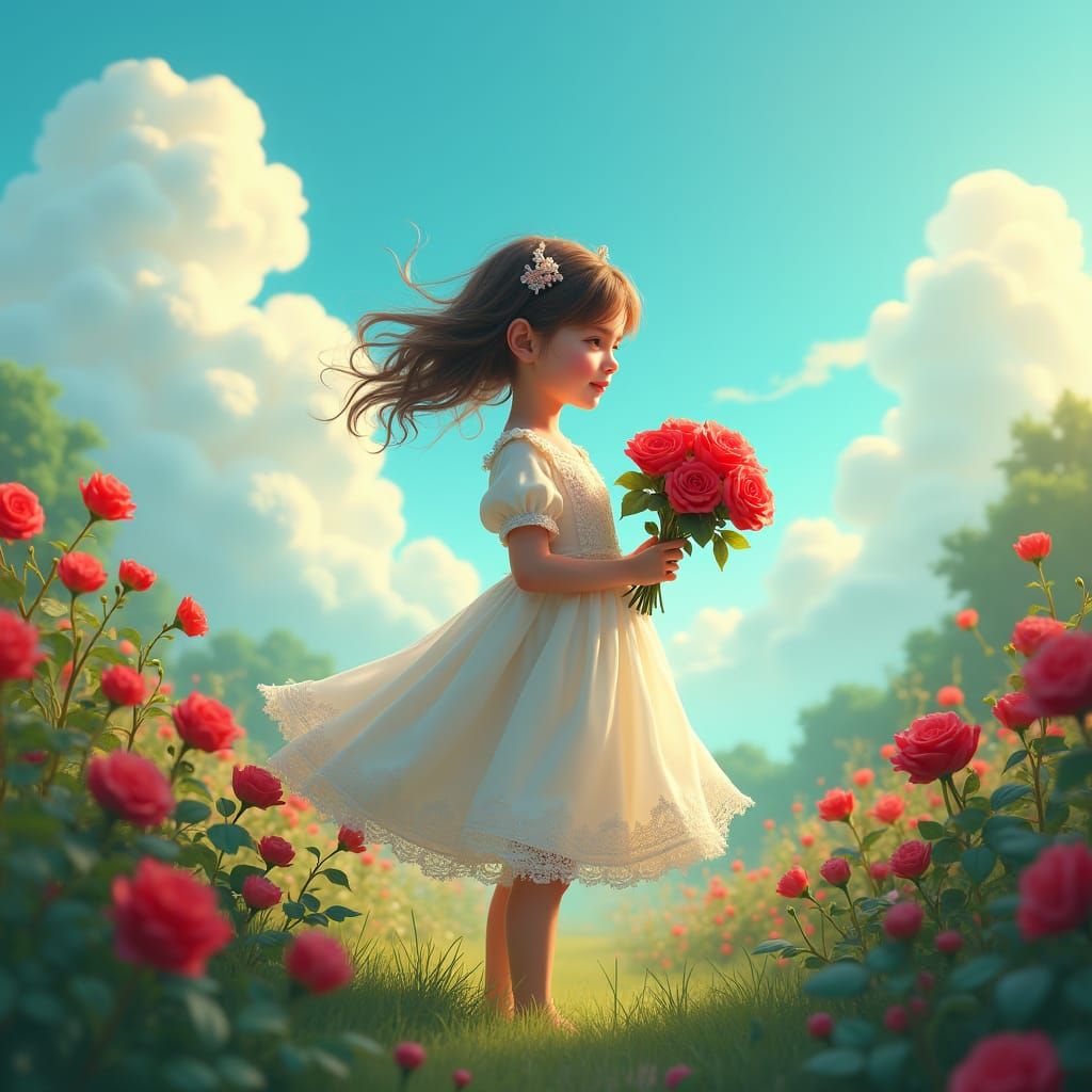 Little Girl with Roses: Fantasy Matte Painting