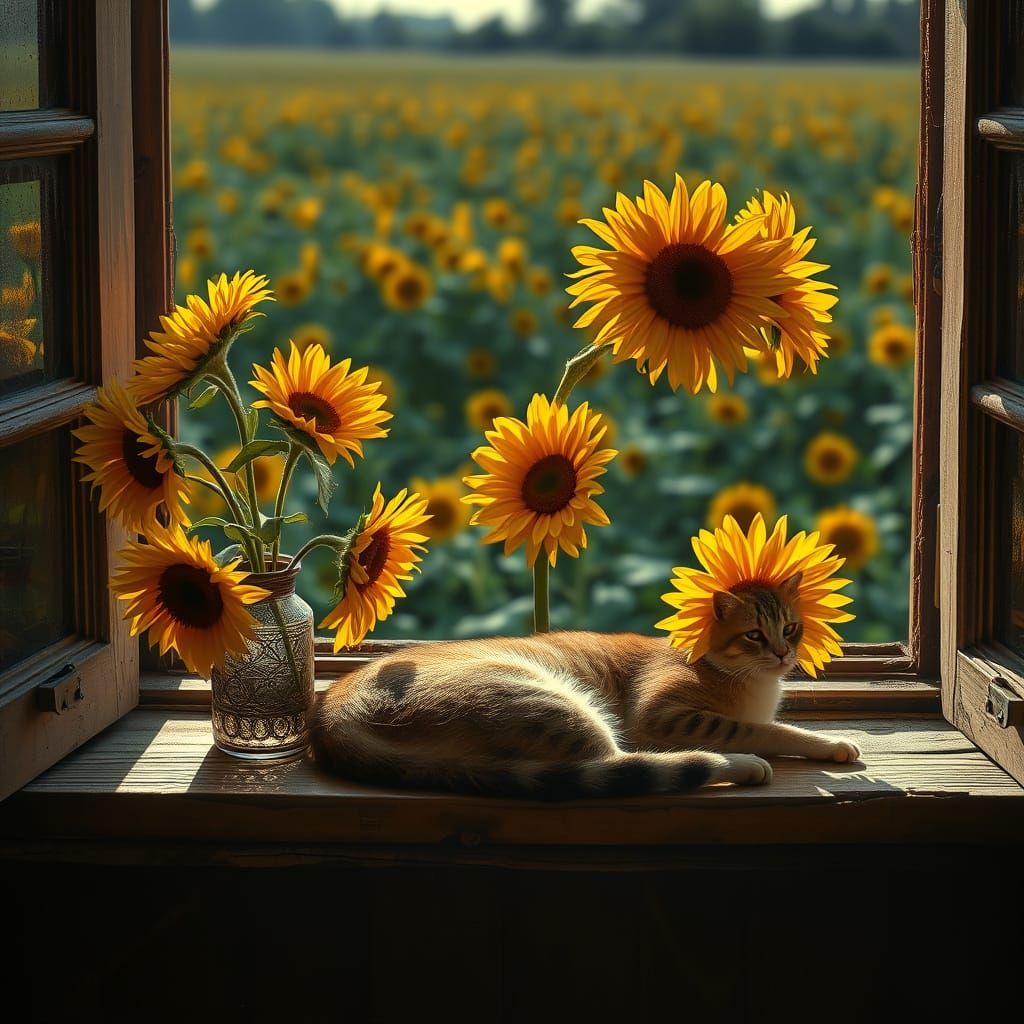 Golden Sunflowers in Chiaroscuro Style