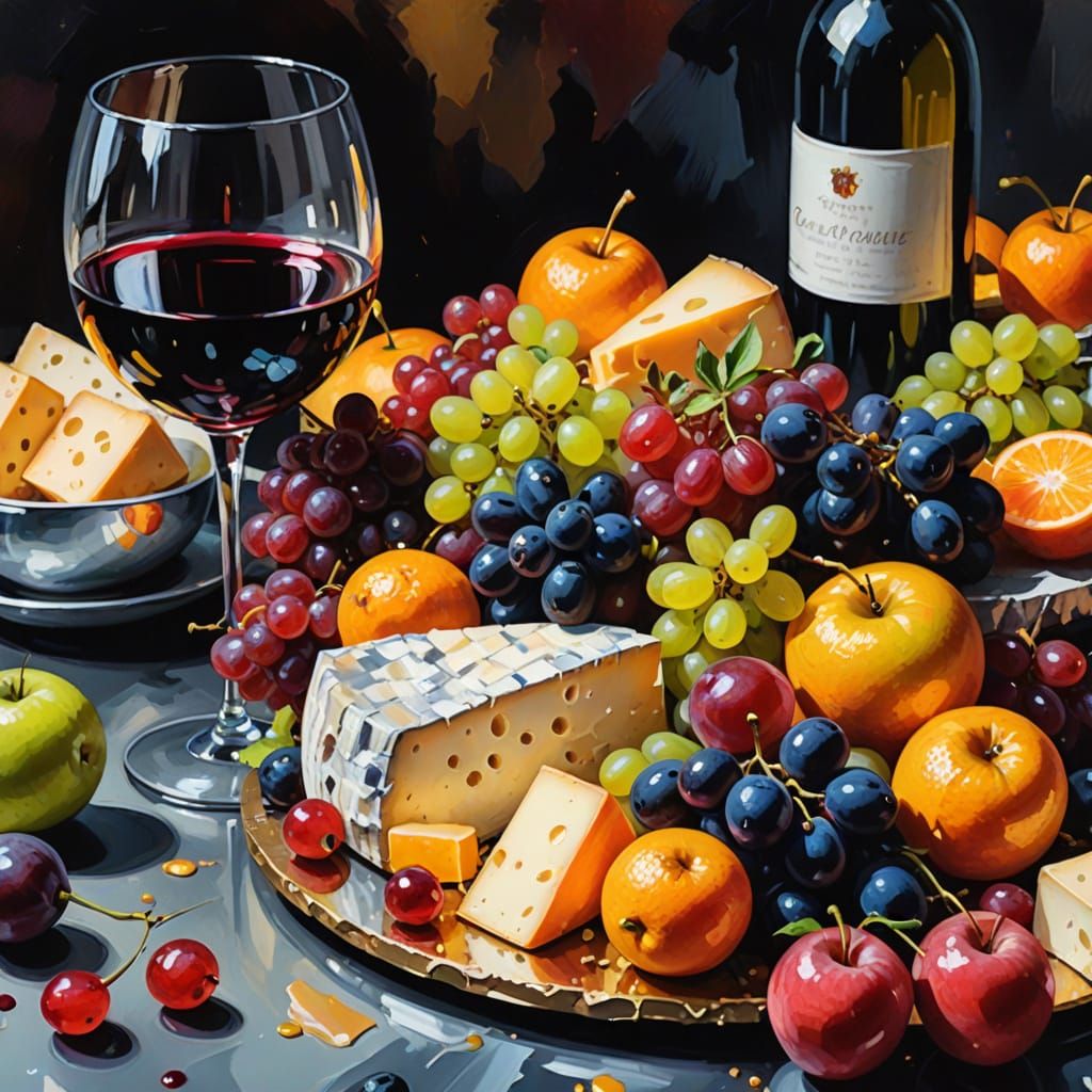 Gouache Style Fruit Platter with Gems and Gold