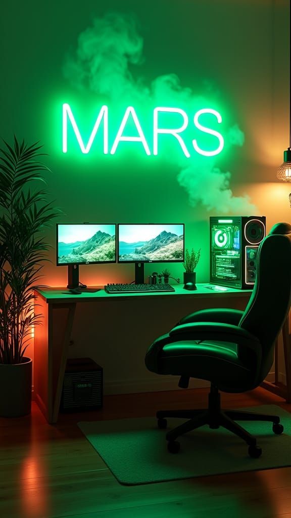 Emerald Green Gaming Loft with Triple Monitors