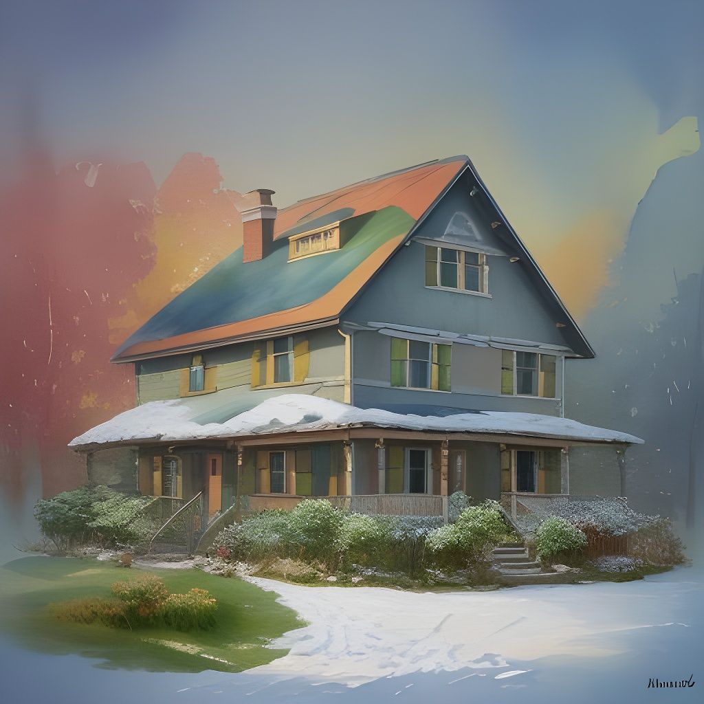 Warm Cozy House in Gouache Watercolor Style
