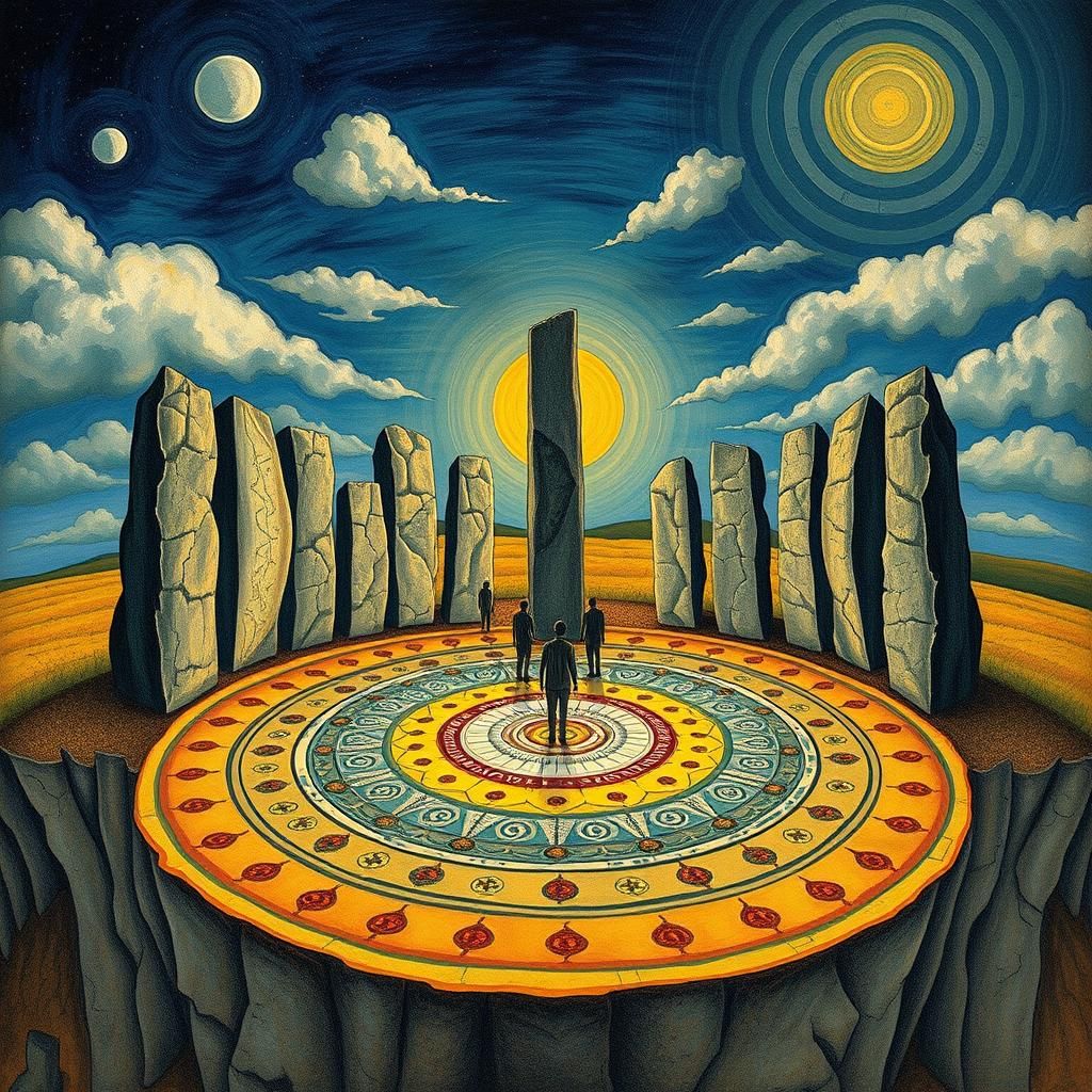 Geological Cross-Section with Druids in Celtic Mandala