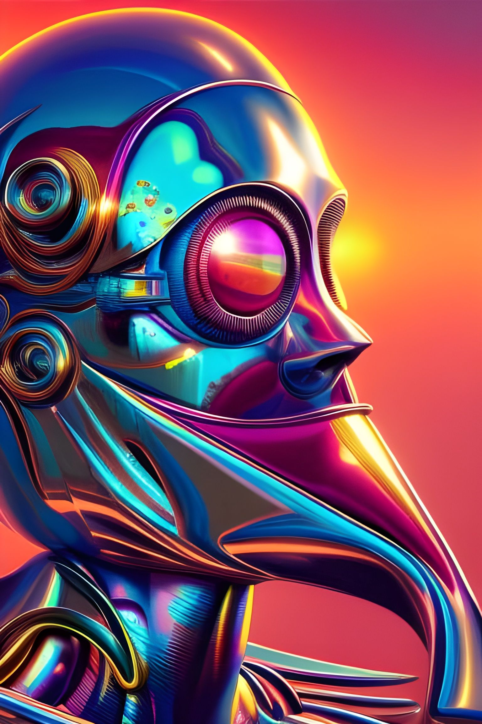 Psychedelic Cyborg in Surreal Futuristic Landscape