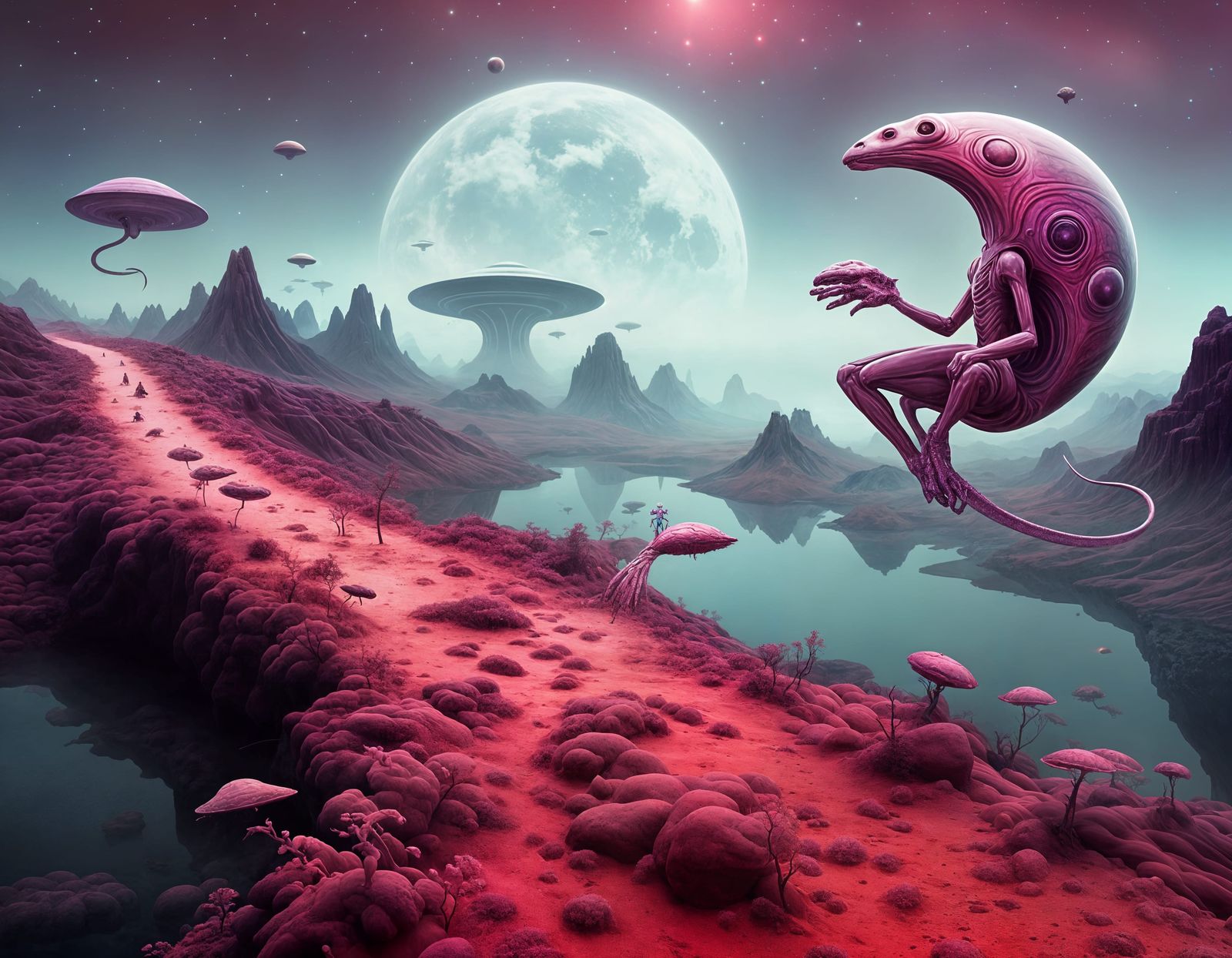 Alien Creatures on Infinite Floating Path