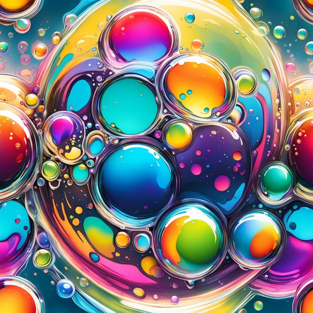 Iridescent Bubbles in Graffiti Splash Art Style