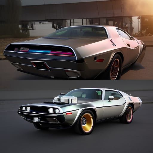 Gullwing 1973 Dodge Challenger,  Delorean style, jet engines...