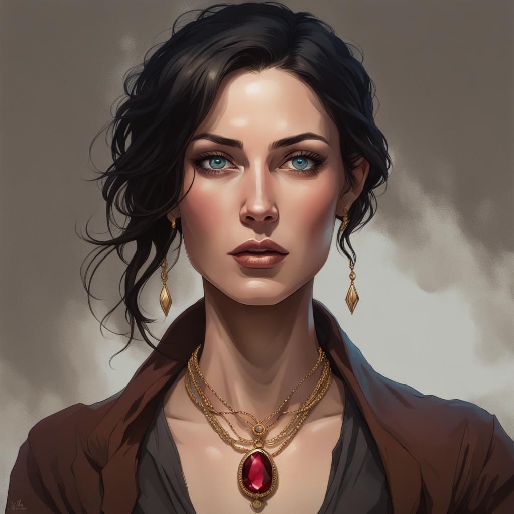 Detailed Portrait of Woman with Golden Necklace