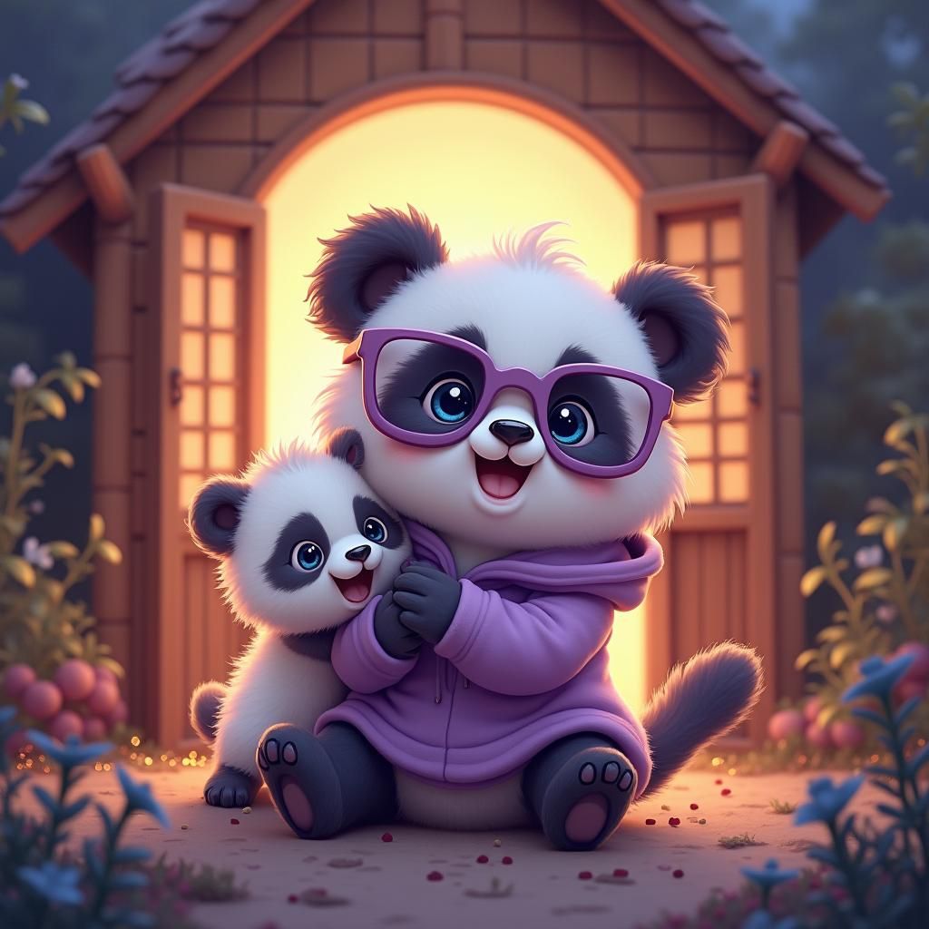Playful Panda and Kitten in Cosmic Astral Style
