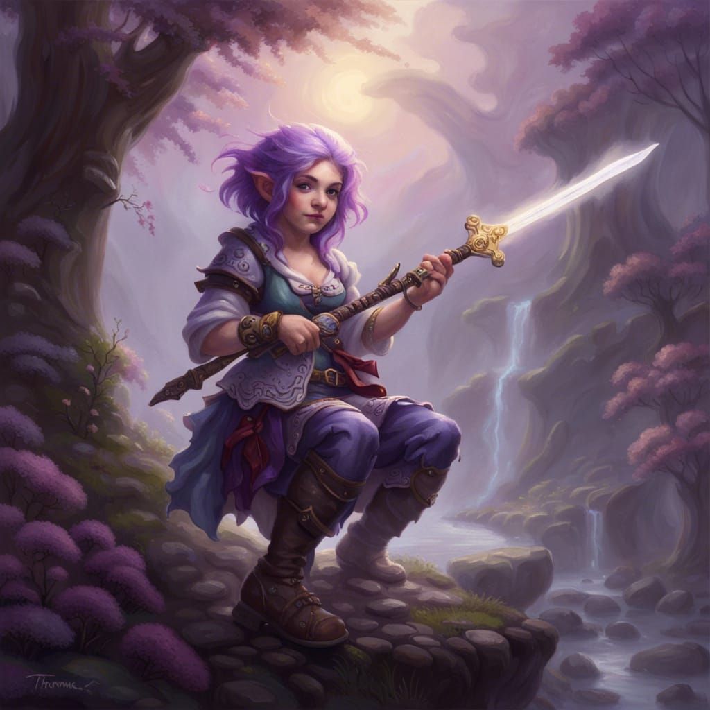 Gnome Bard with Sword in Ethereal Fantasy Style