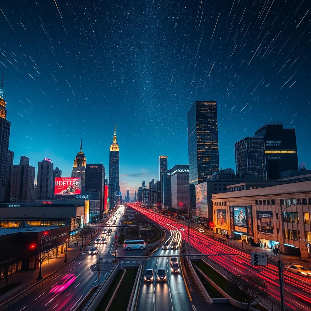 Vibrant Cityscape Time-Lapse Photography at Dusk