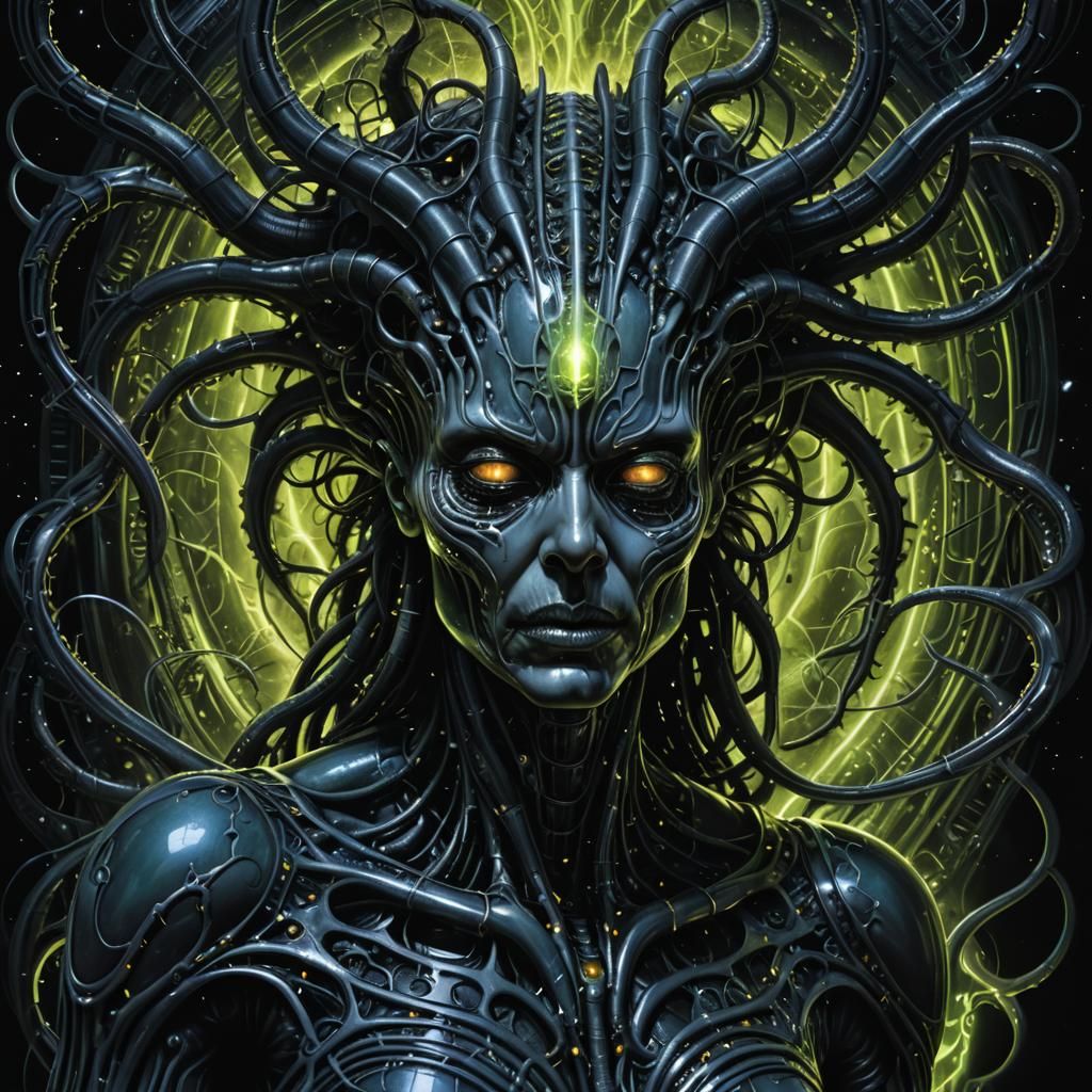 Astral Being Hurtles Through Cosmic Void in Giger Style