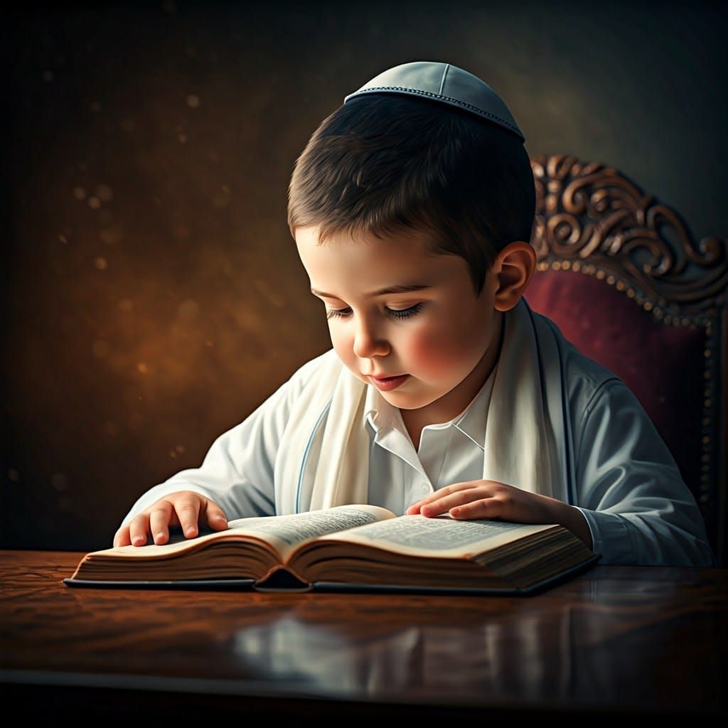 Young Boy Reading Book in Hyperrealistic Style