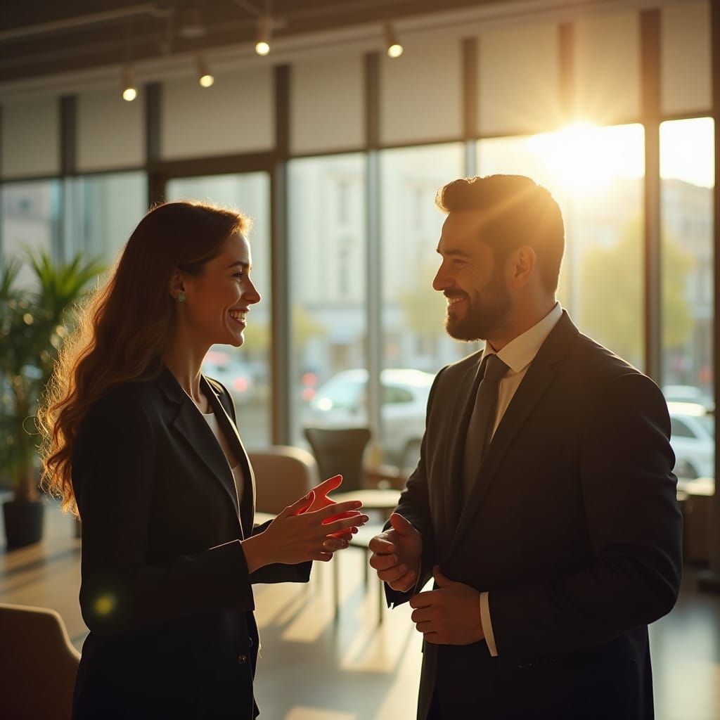 Modern Bank Scene with European Woman and Financial Advisor