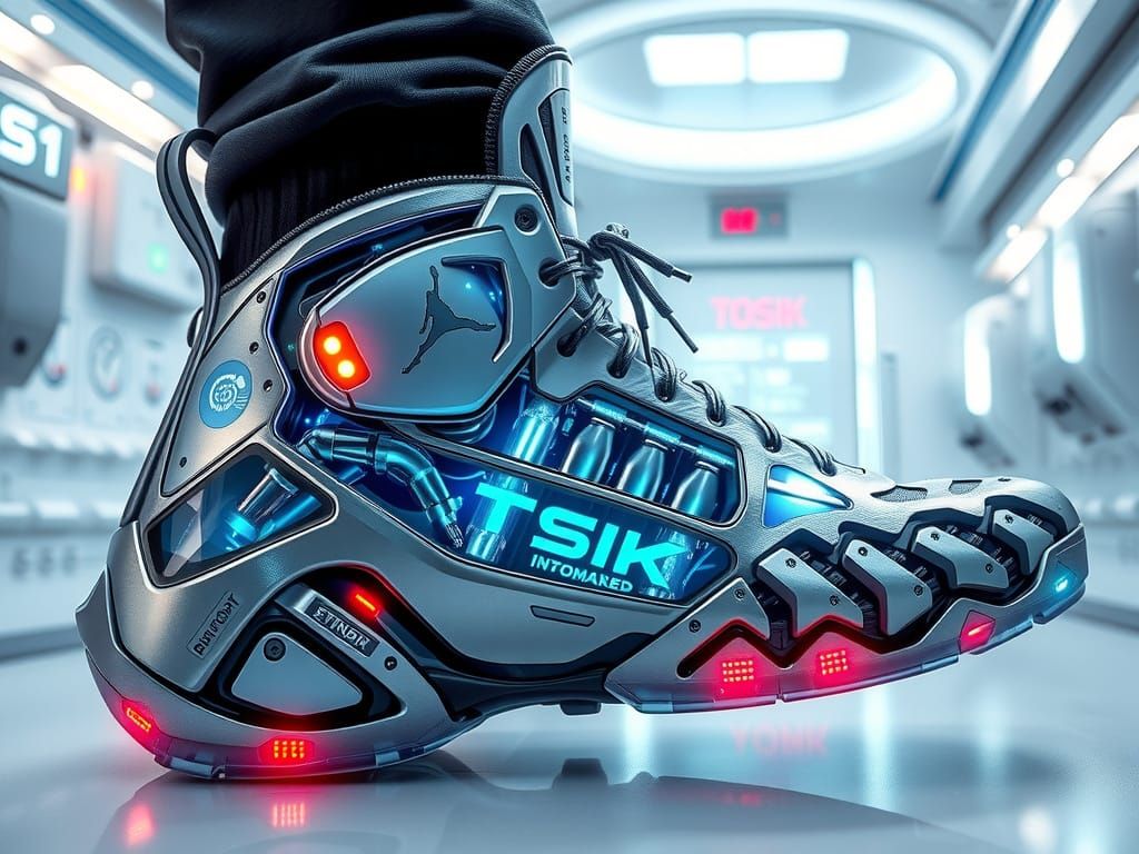 Futuristic Cyberpunk Basketball Shoe with Titanium Endoskele...