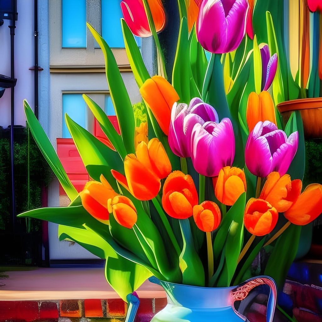 Dutch Tulips and Clogs in Splash Art Style