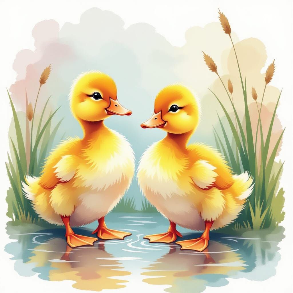 Cheerful Ducklings Painting with Watercolor Techniques