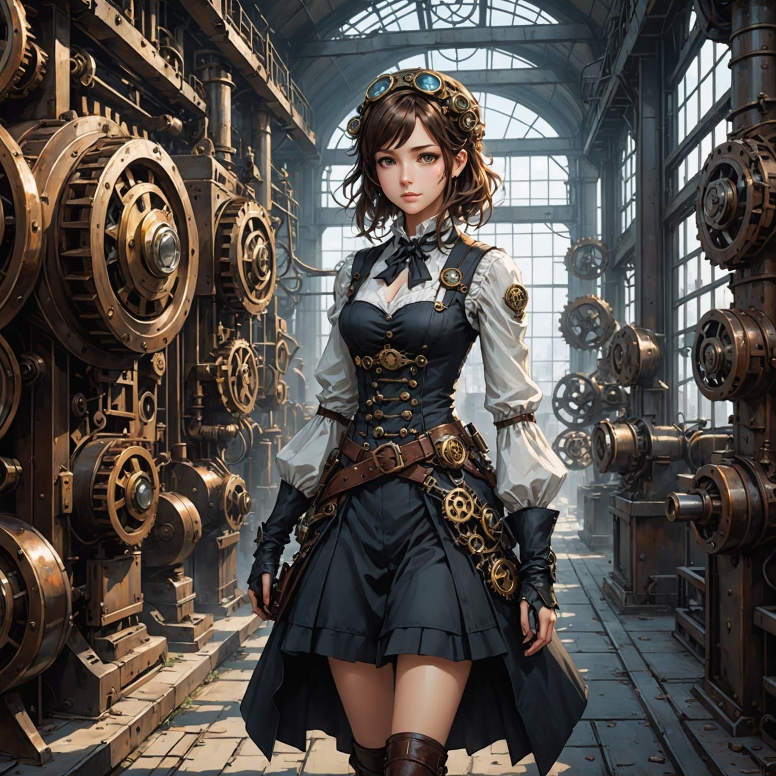 Steampunk Girl Enters Gear Factory: Anime Style