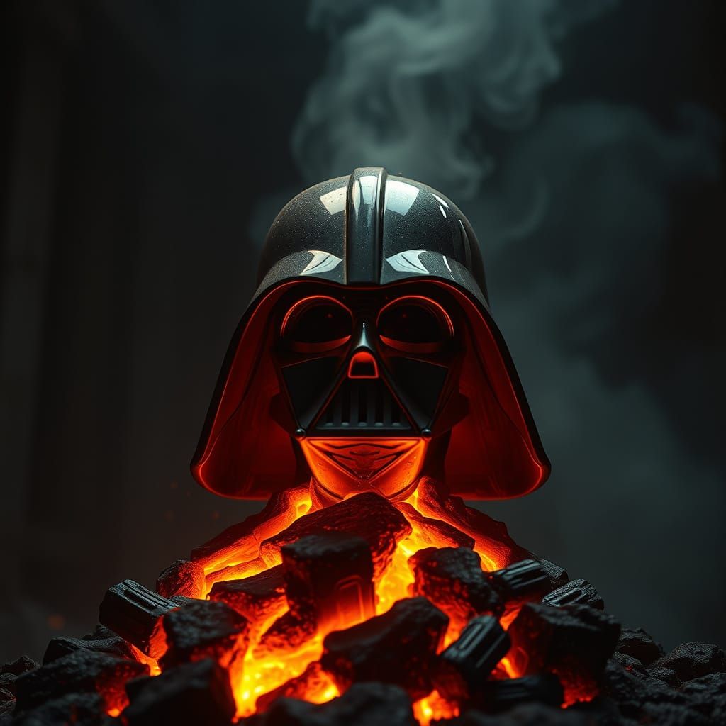 Surreal Scene of Molten Metal Forming Darth Vader's Helmet i...
