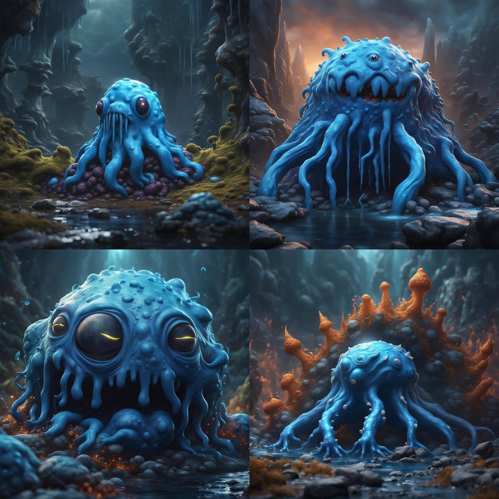 Blue Slime Blob Monster in Detailed Matte Painting