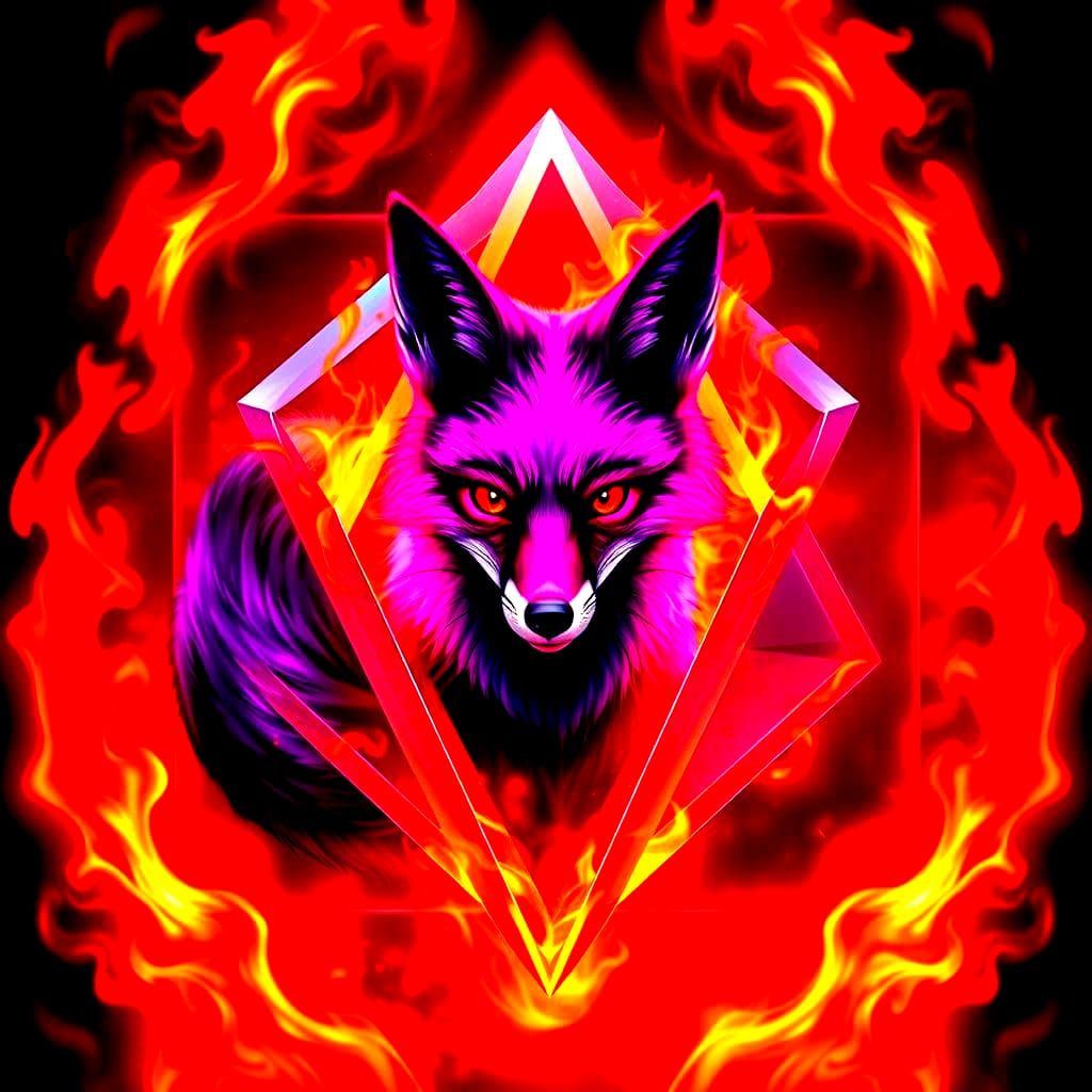 Fiery Prism: Purple Fox in a Square Flame