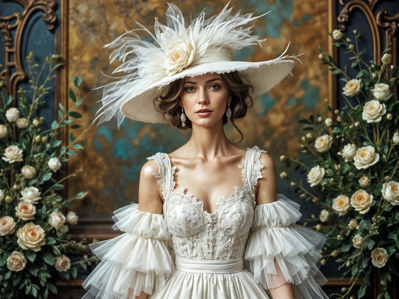 Glamorous Woman in White at Ascot Races