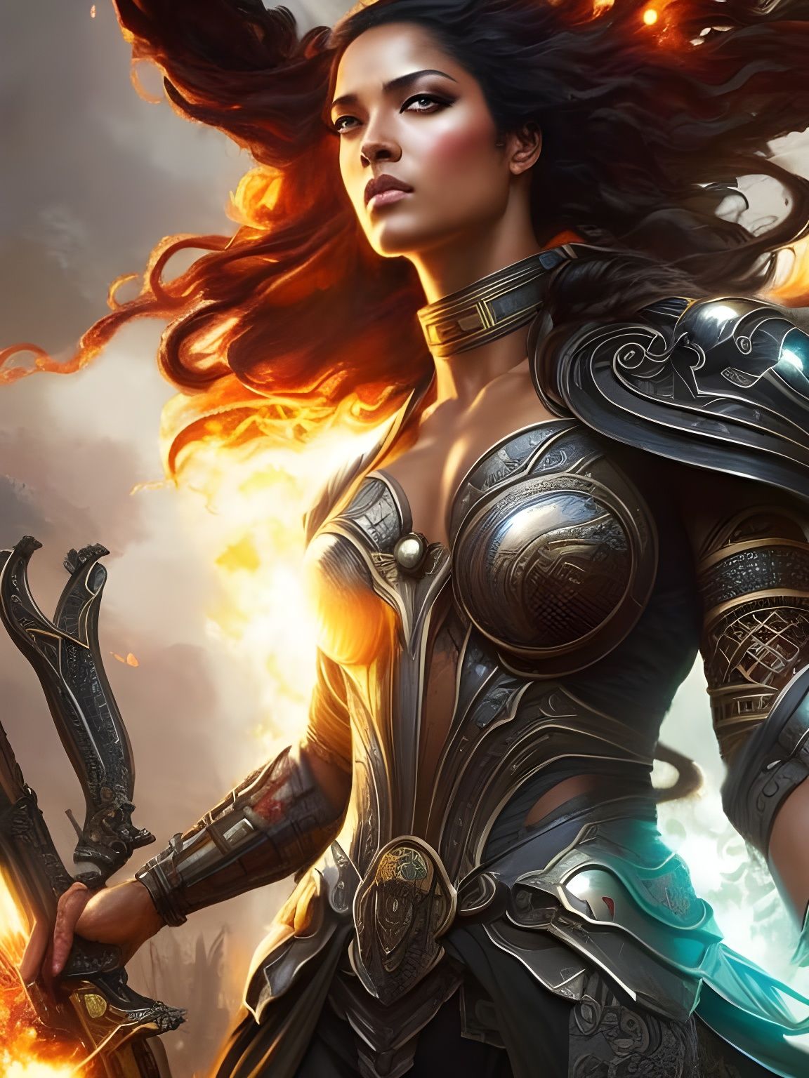 Gorgeous War Goddess Portrait with Ebony Hair