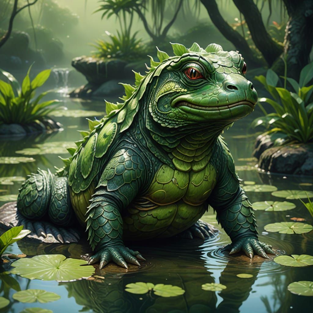 Kappa in Pond: Vibrant Digital Art