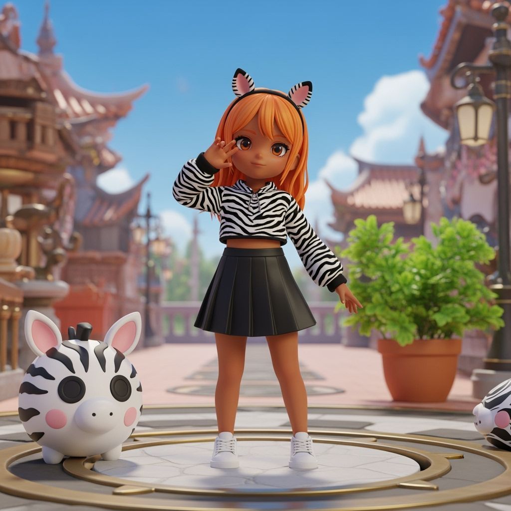 Anime Girl in Zebra Print: 3D Concept Art