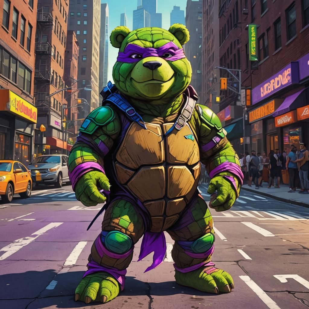 Teddy Bear Ninja Turtle in NYC: Pop Art Style