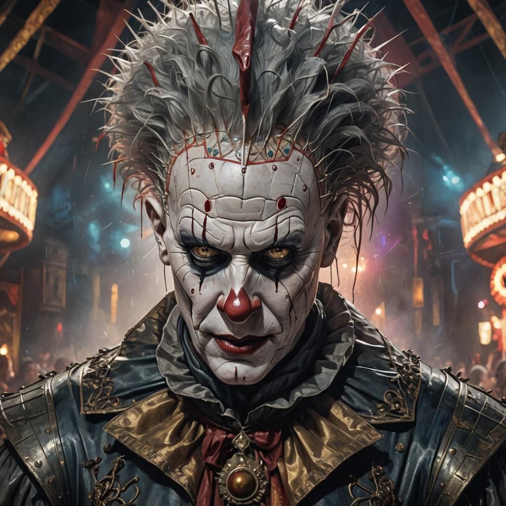 Pinhead Portrait with Circus Background in Hyperdetailed Sty...