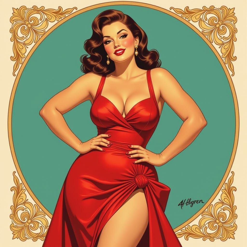 Classic Pin-Up Girl in Golden Age Illustration Style